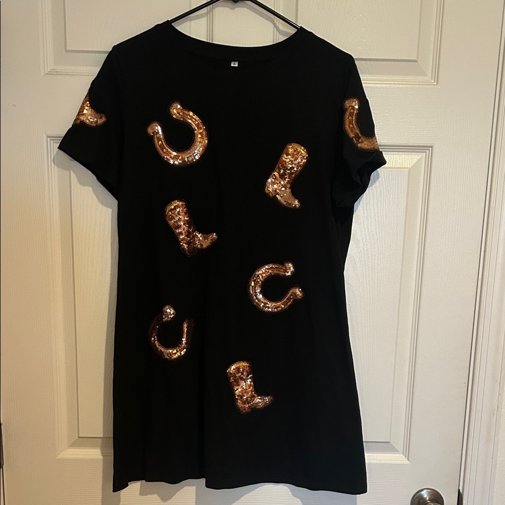 Black Dress with Gold Western Sequin Accents